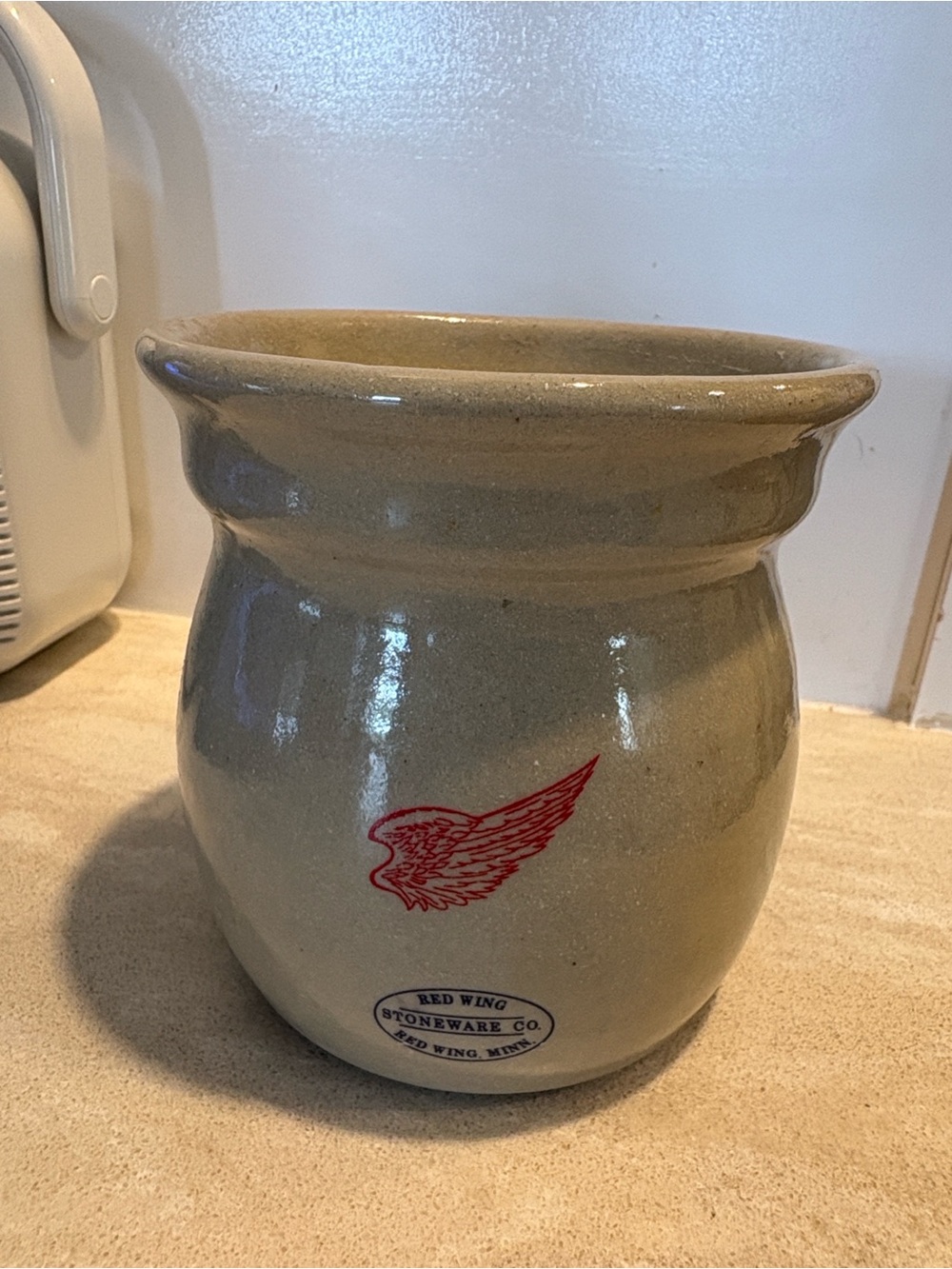 Red Wing Stoneware Beige Ceramic Crock with Red Wing Logo